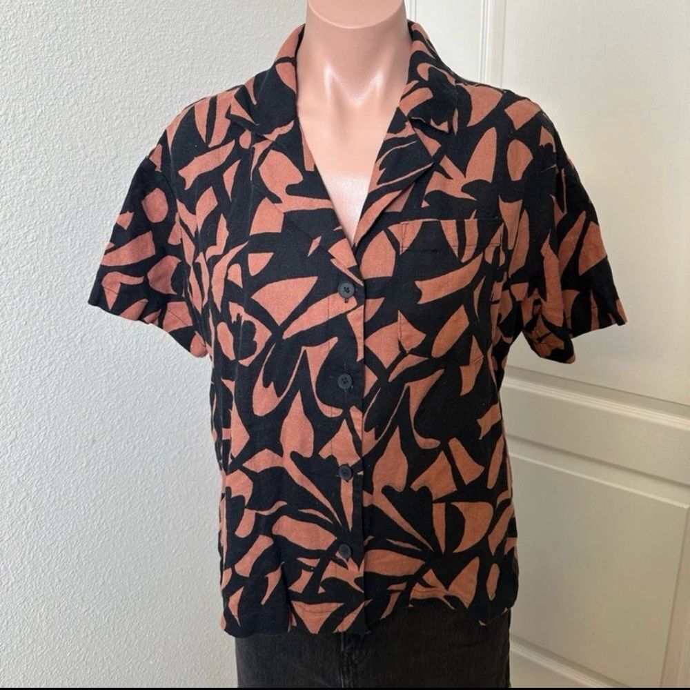 A New Day Black and Brown Button Down Shirt Sz S